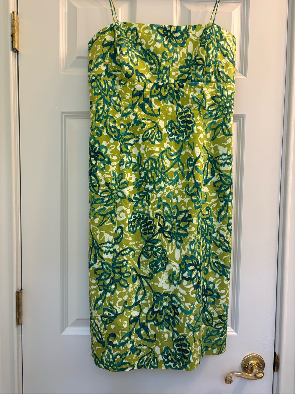 Evan Picone Green and Teal Floral Spaghetti-Strap Dress